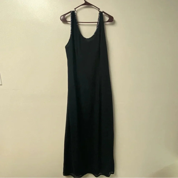 J Kara Vintage Formal Crepe Beaded Neckline Sheath‎ Black Maxi Dress Size 16 - Picture 1 of 5